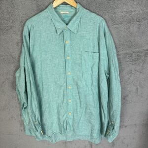 S Tommy Bahama‎ Shirt Mens XXL Blue Linen Button Up Long Sleeve Beach Preppy
